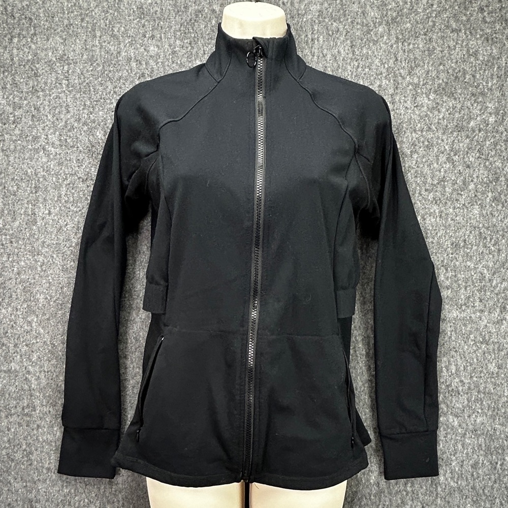 779 Fabletics Black Zippered Jacket Size Small Athleisure Thumbholes Cycling